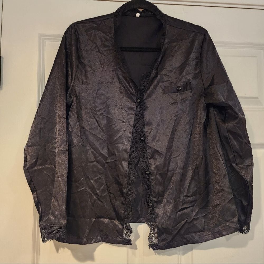 Silky Satin Feel black lightweight cardigan M